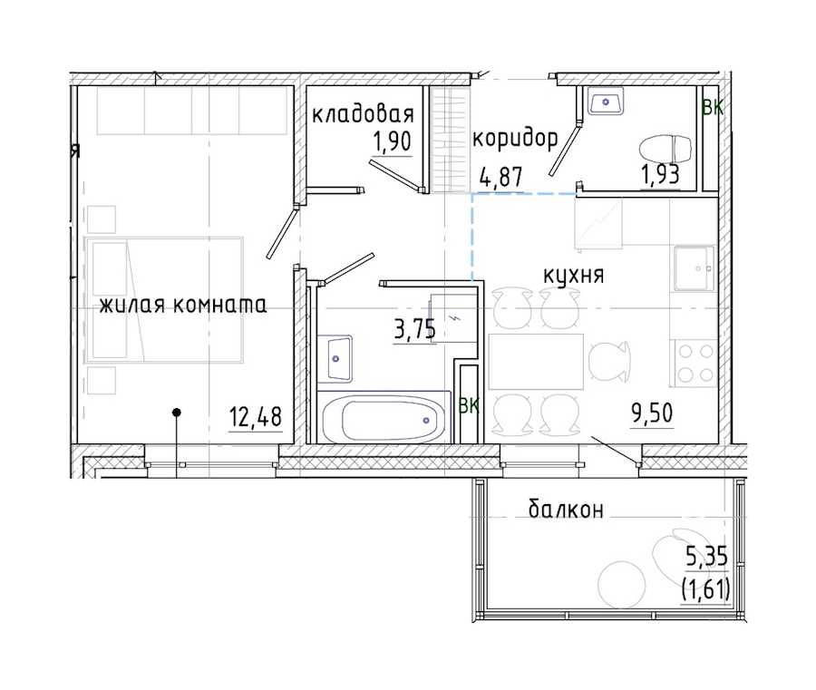 Однокомнатная квартира в : площадь 36.04 м2 , этаж: 1 – купить в Санкт-Петербурге